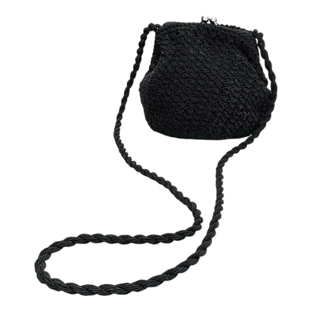 Vintage Crochet Snap Closure Purse Black with Crossbody Strap